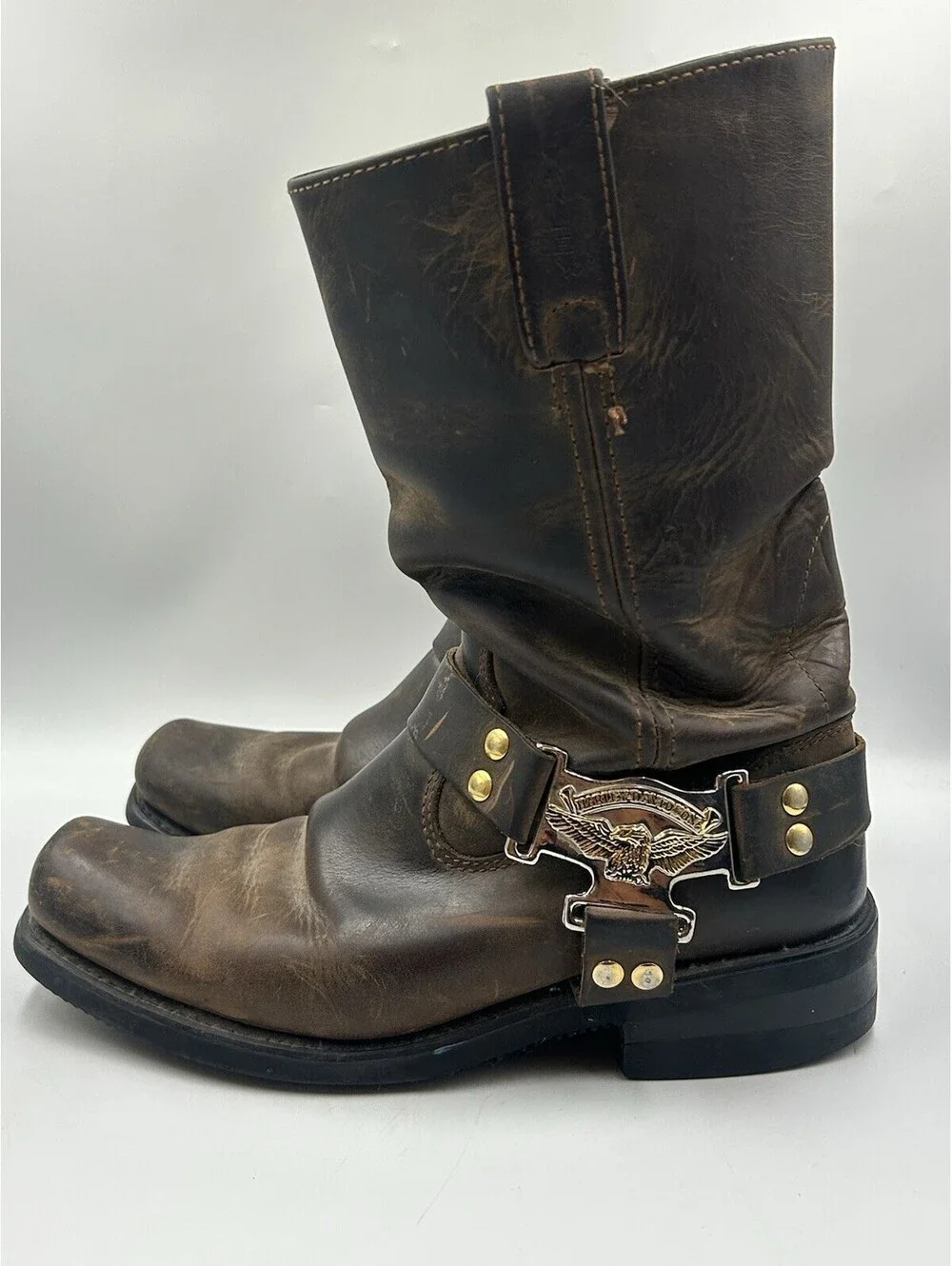 Vintage Harley Davidson 98409 Harness Boots Mens 9 Brown Leather Eagle Biker